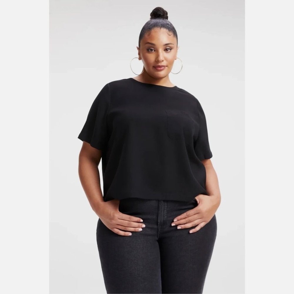 Good American Woven Pocket Short Sleeve Tee Black